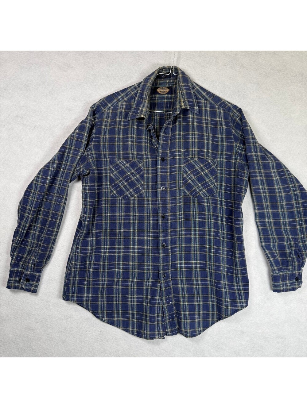 Vintage Towncraft Large Tall Blue Plaid Cotton Flannel Shirt